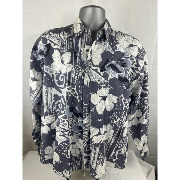 Men’s International View Long Sleeve Hawaiian Button Up Shirt Size Medium Black - Picture 1 of 3